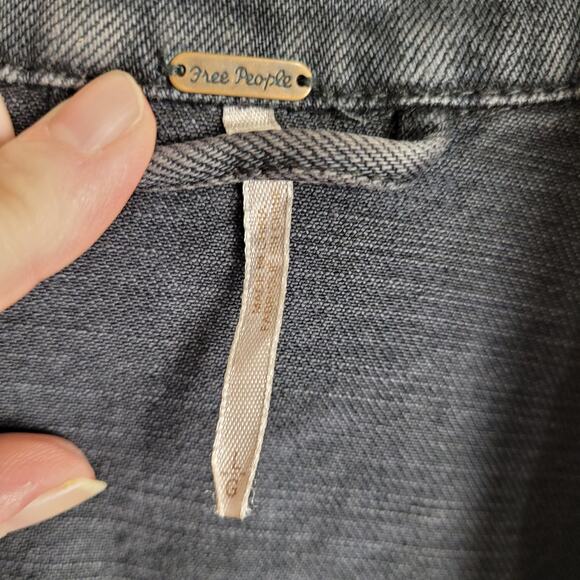 Free People black denim moto jacket Size Large Retro Biker Indie Grunge - Picture 5 of 13